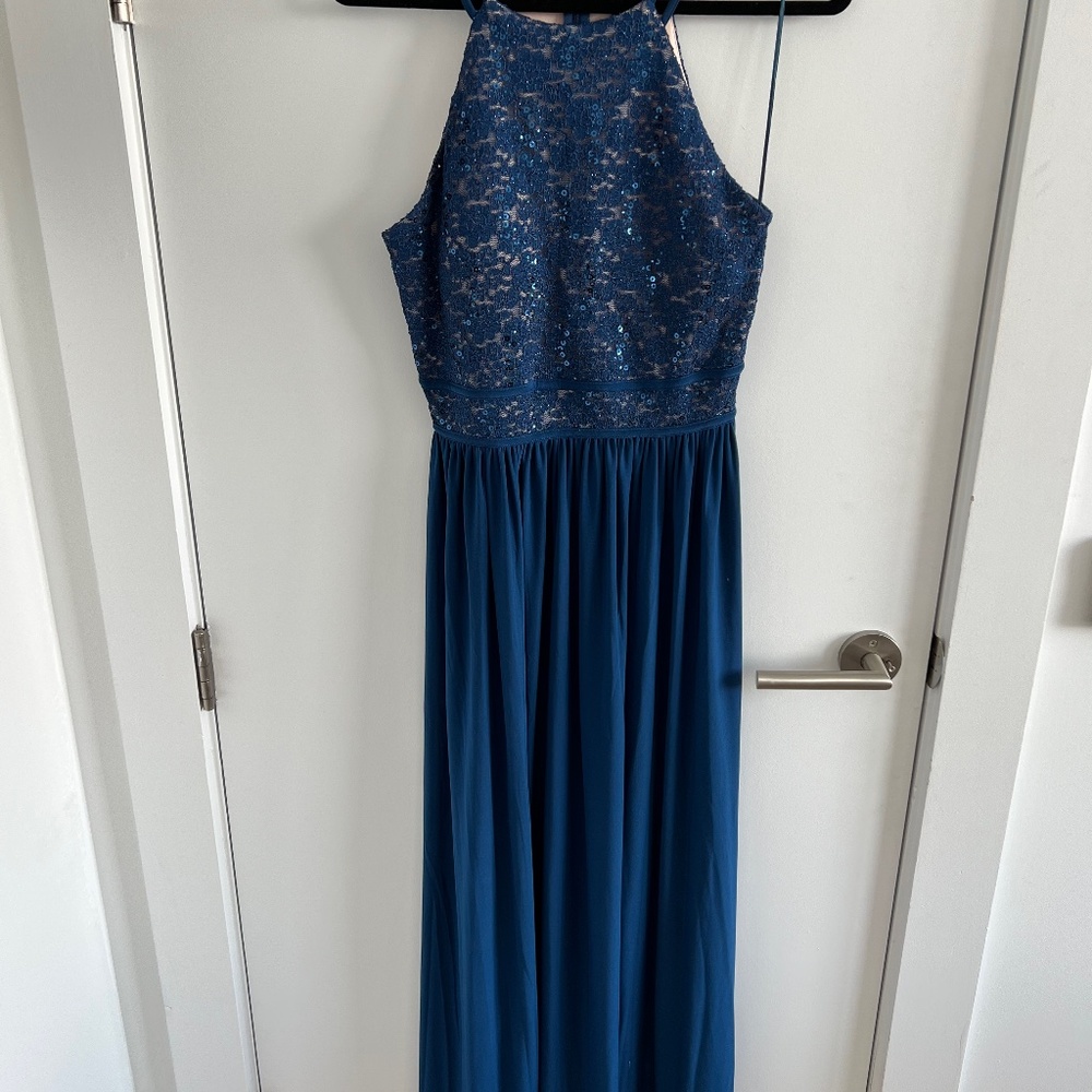 Blue Sequined Full-Length Gown